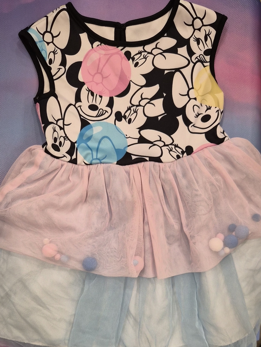 Disney Pastel Minnie Mouse Pom-Pom Tulle Dress in Pink, Blue and Yellow